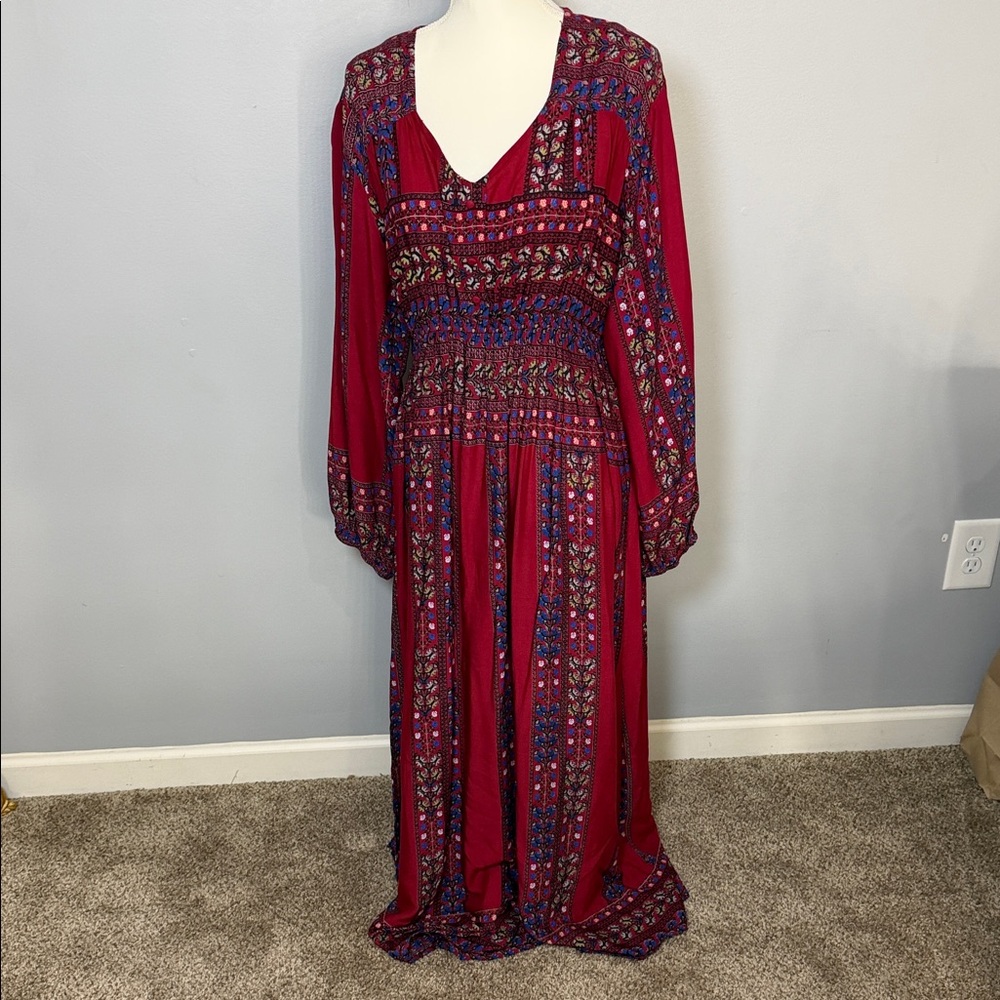 Umgee Red and Blue Long Sleeve Dress
